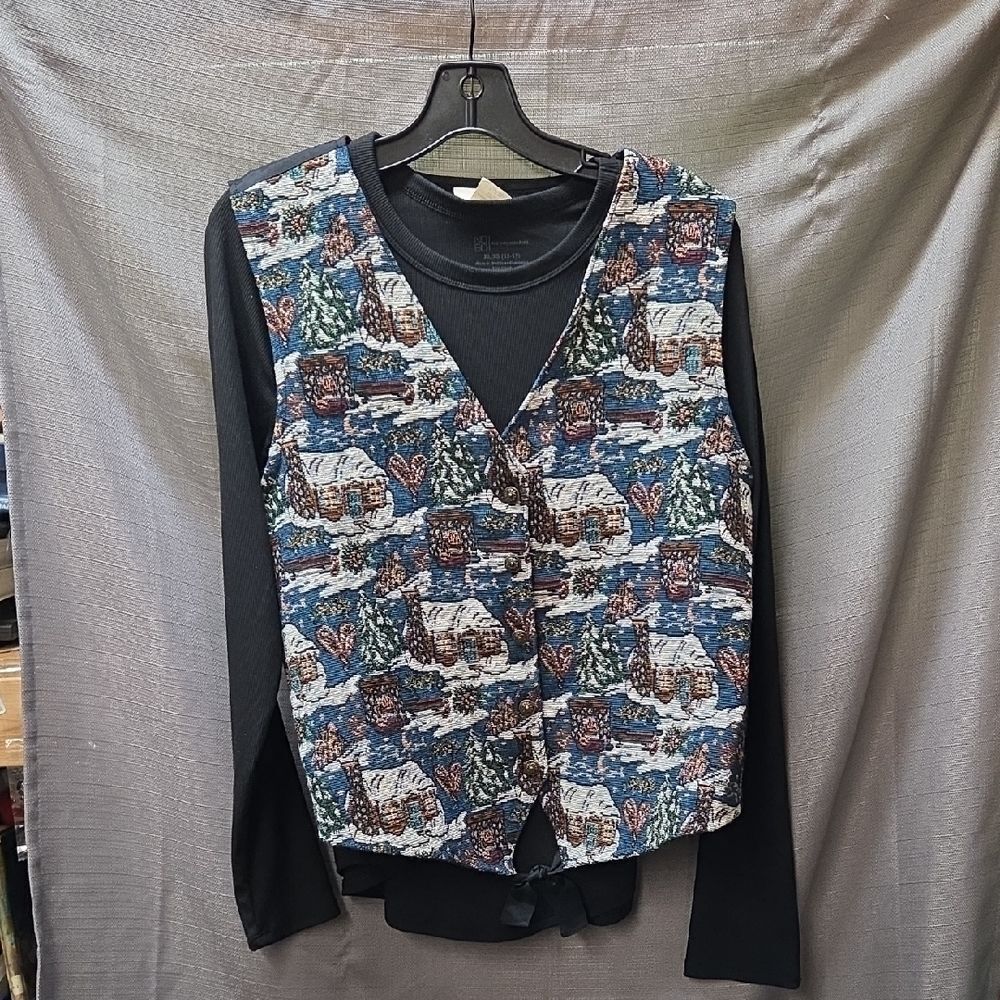 Tapestry Vest Womens Large Winter Cottage Grandmothers House Christmas Adult L